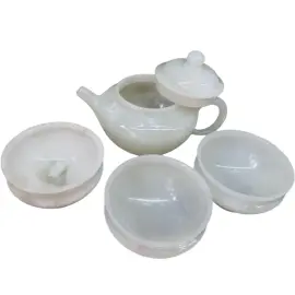 Чайный набор из белого нефрита "Чайная традиция" на 3 персоны, 4 предмета